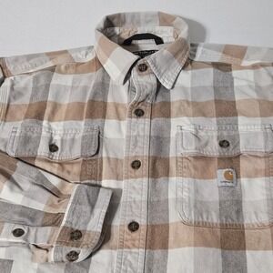Carhartt Shirt Mens M Thick Heavy Plaid Loose‎ Fit Flannel Button Down Rust